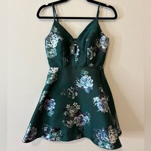 Classy Dark Green Floral Mini Dress